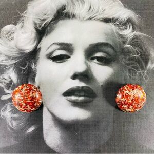 Vintage 50s 60s red and silver confetti lucite button clip on earrings